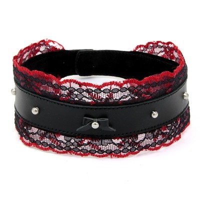 Ошейник Готика Черные кружева с красными бантиками