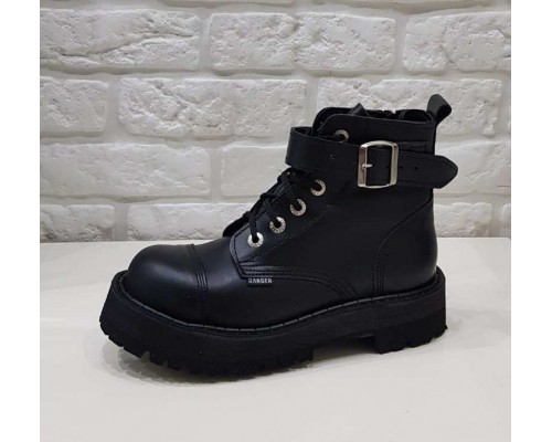 Ботинки Ranger 6 колец "Black"+1ремень вверху
