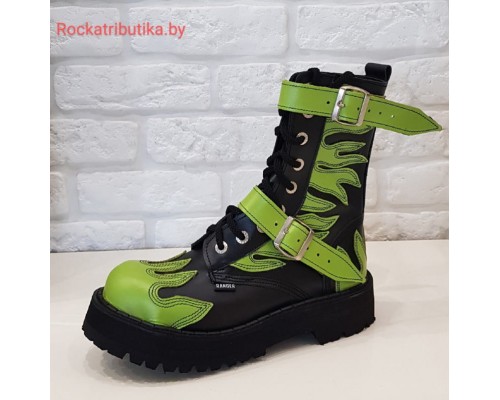 Ботинки Ranger 9 колец " Fire black"2 ремня+ Салатовые вставки 