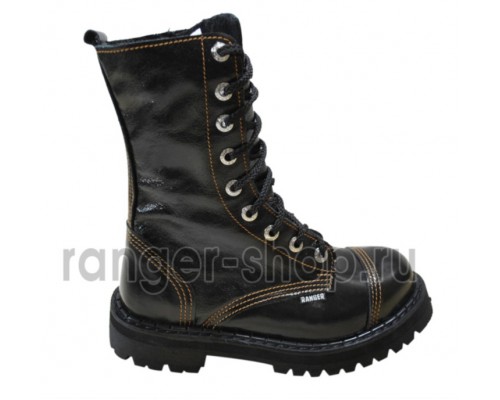 Ботинки Ranger 9 колец ""Black " Черный лак+ оранжевая нитка